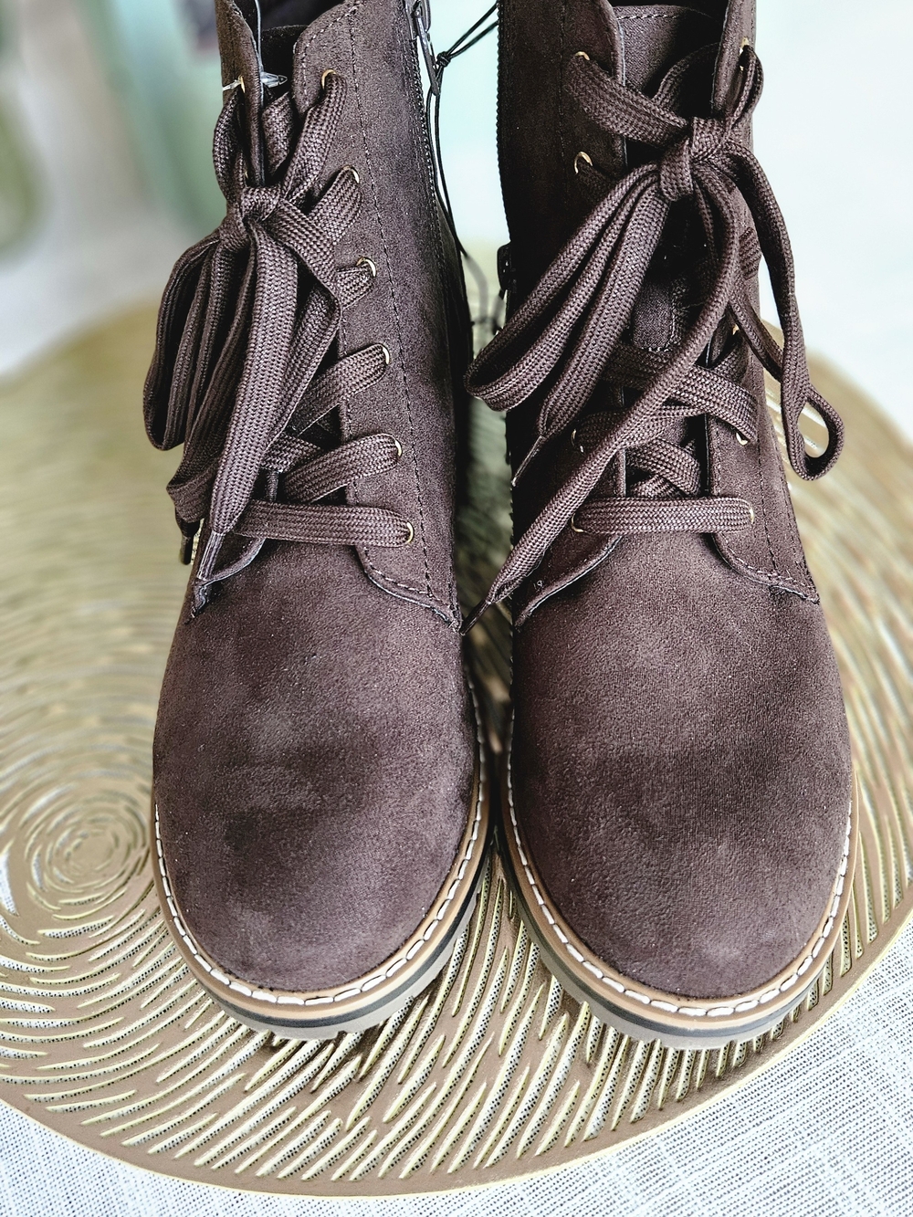 Kensie Kasha Brown Faux Suede Lace Up Combat Boots Women's Size 9 - Picture 9 of 11